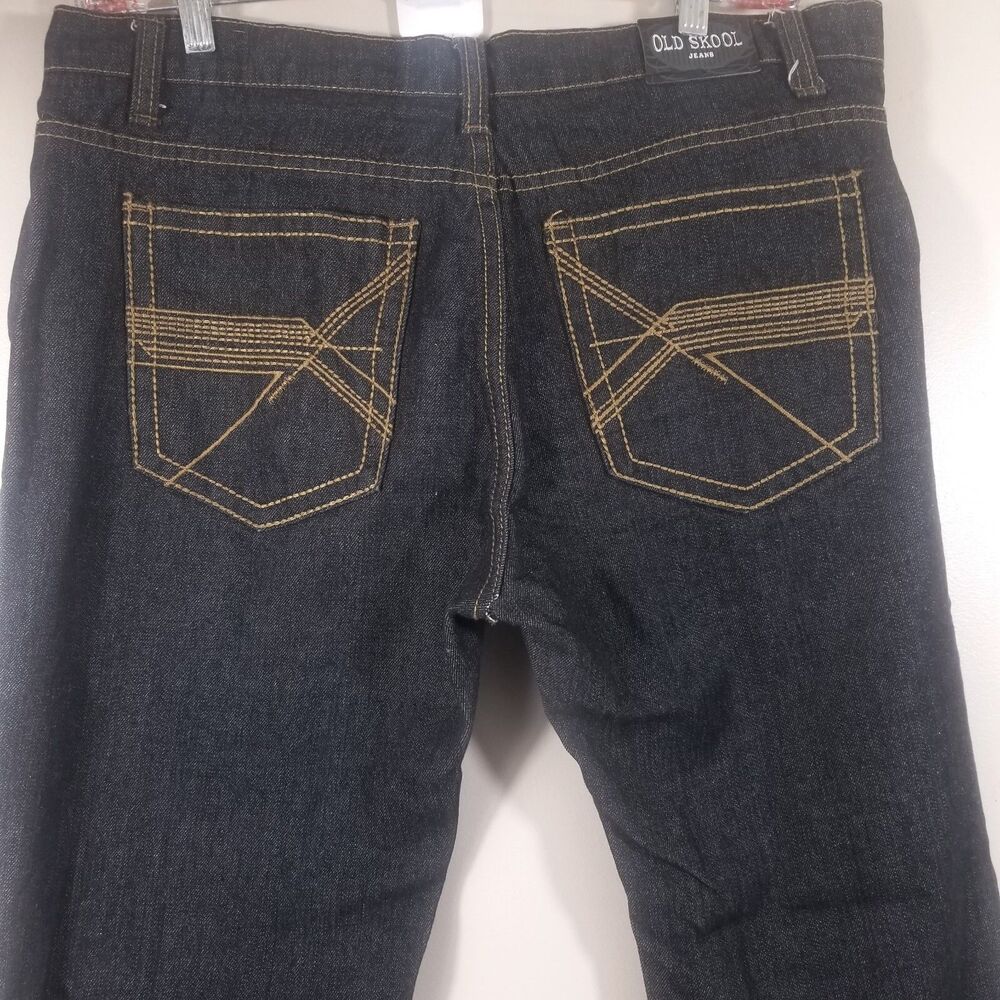 Old Skool Mens 38x30 Jeans Blue Denim Hip Hop Y2K Streetwear Embroidered Pants